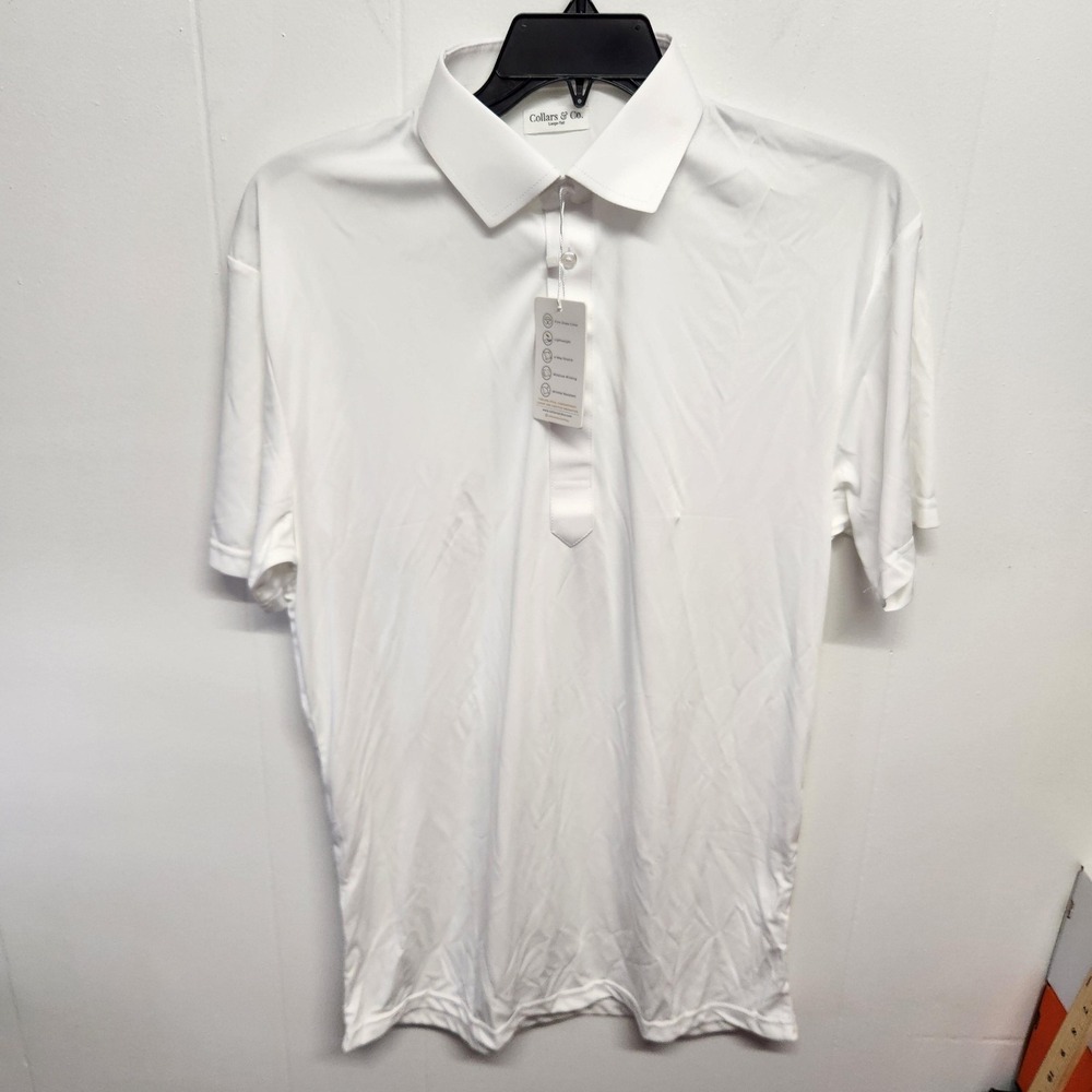 Collars & Co. Polo Shirt Mens Large Tall White Dress Collar‎ Performance Golf